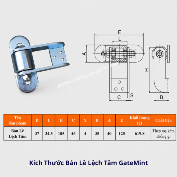 Bản Lề Lệch Tâm Cho Cổng Lùa Cong GateMint chuyên dụng cho cổng lùa cong, cổng lùa vòng cung. Góc mở lớn và lệch tâm giúp cổng khi mở đến đoạn cổng bo cong không bị cấn ray, giúp cổng vận hành mượt mà ổn định