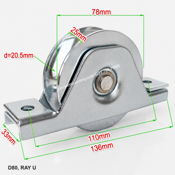 Bánh Xe Cổng Trượt Rãnh U D80 Đế Gắn Âm GateMint chất liệu thép mạ kẽm bạc đạn cao cấp, giúp cổng lùa vận hành êm ái, không gây tiếng ốn, chịu tải tốt và chống mài mòn hiệu quả, chuyên sử dụng cho cổng lùa