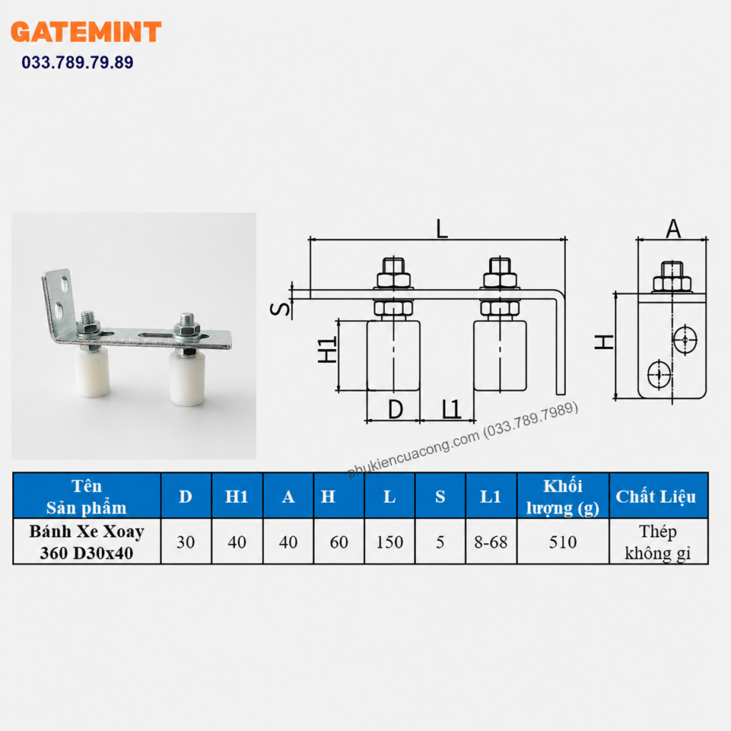 Con Lăn Dẫn Hướng Cổng Lùa D30x40 GateMint giúp dẫn hướng cổng chạy đúng hướng, chất liệu nylong cao cấp chống mài mòn cho cổng vận hành bền bỉ và êm ái, giảm ma sát tiếng ồn