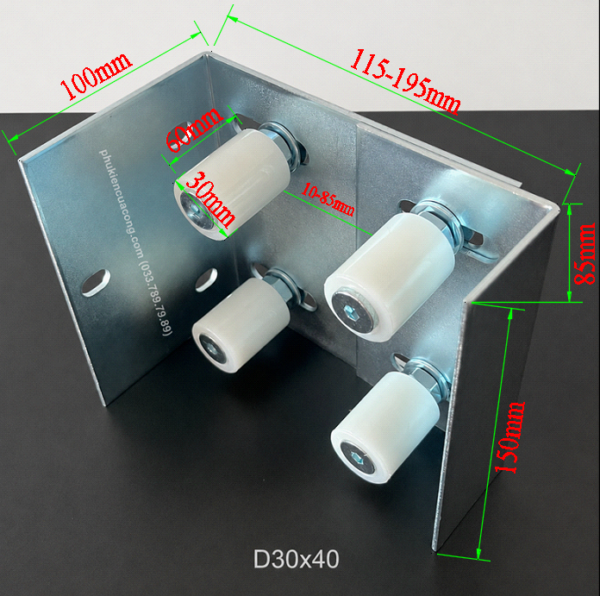 Kích thước Bộ Dẫn Hướng Cổng Lùa 4 Con Lăn D30x40