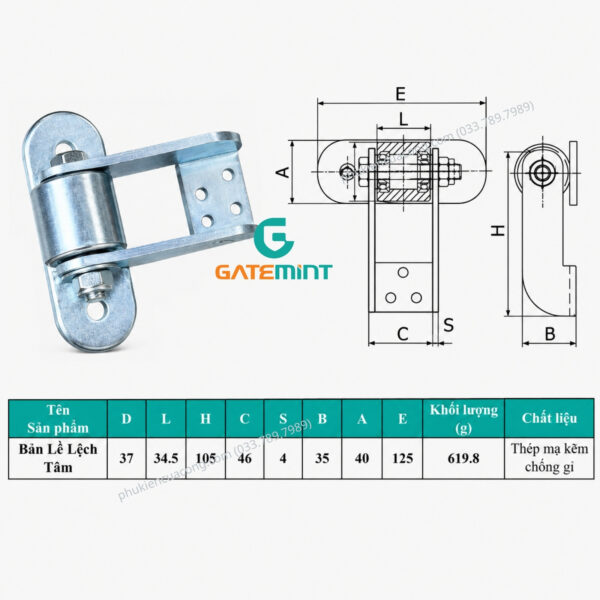 Bản Lề Lệch Tâm Cho Cổng Lùa Cong GateMint chuyên dụng cho cổng lùa cong, cổng lùa vòng cung. Góc mở lớn và lệch tâm giúp cổng khi mở đến đoạn cổng bo cong không bị cấn ray, giúp cổng vận hành mượt mà ổn định