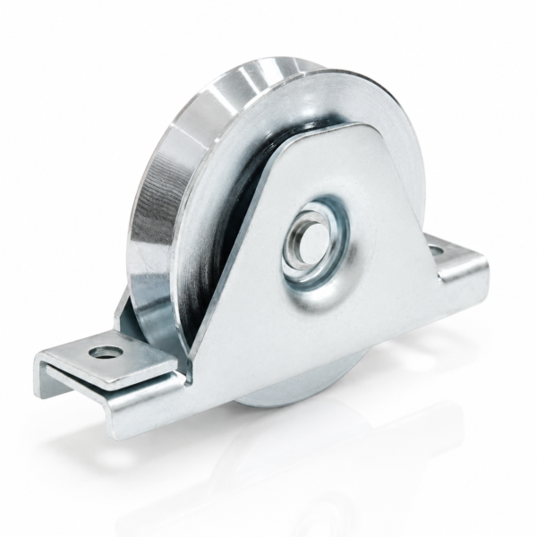 Bánh Xe Cổng Trượt Ray V, D80, Đế Gắn Âm GateMint chất liệu thép mạ kẽm bạc đạn cao cấp, giúp cổng lùa vận hành êm ái, không gây tiếng ốn, chịu tải tốt và chống mài mòn hiệu quả, chuyên sử dụng cho cổng lùa