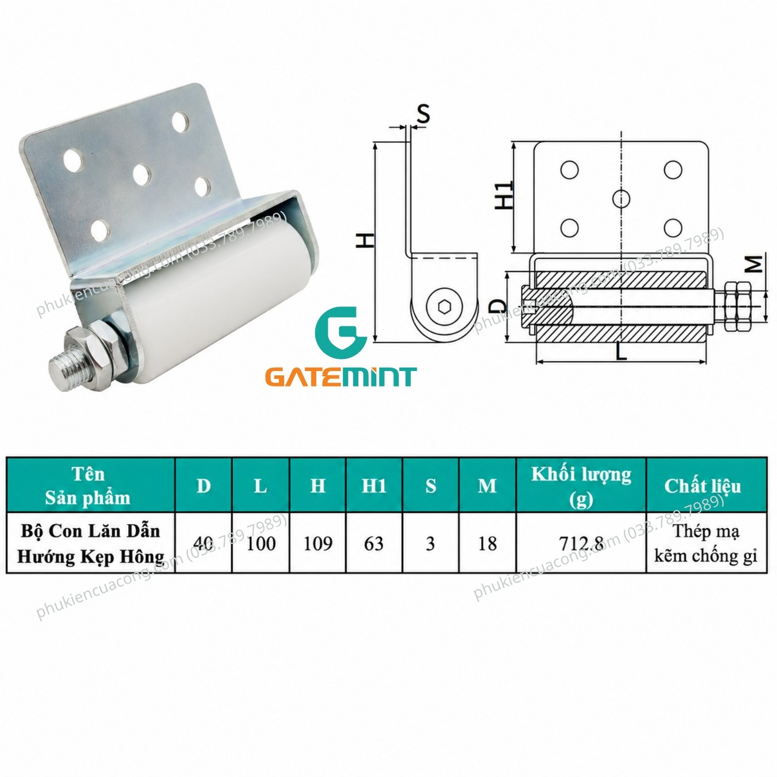 Con lăn dẫn hướng cổng kẹp 1 bên GateMint bằng thép mạ kẽm kết hợp con lăn chất liệu nilong cao cấp chống mài mòn giúp dẫn hướng cổng lùa vận hành ổn định, giảm rung lắc và chống mài mòn hiệu quả