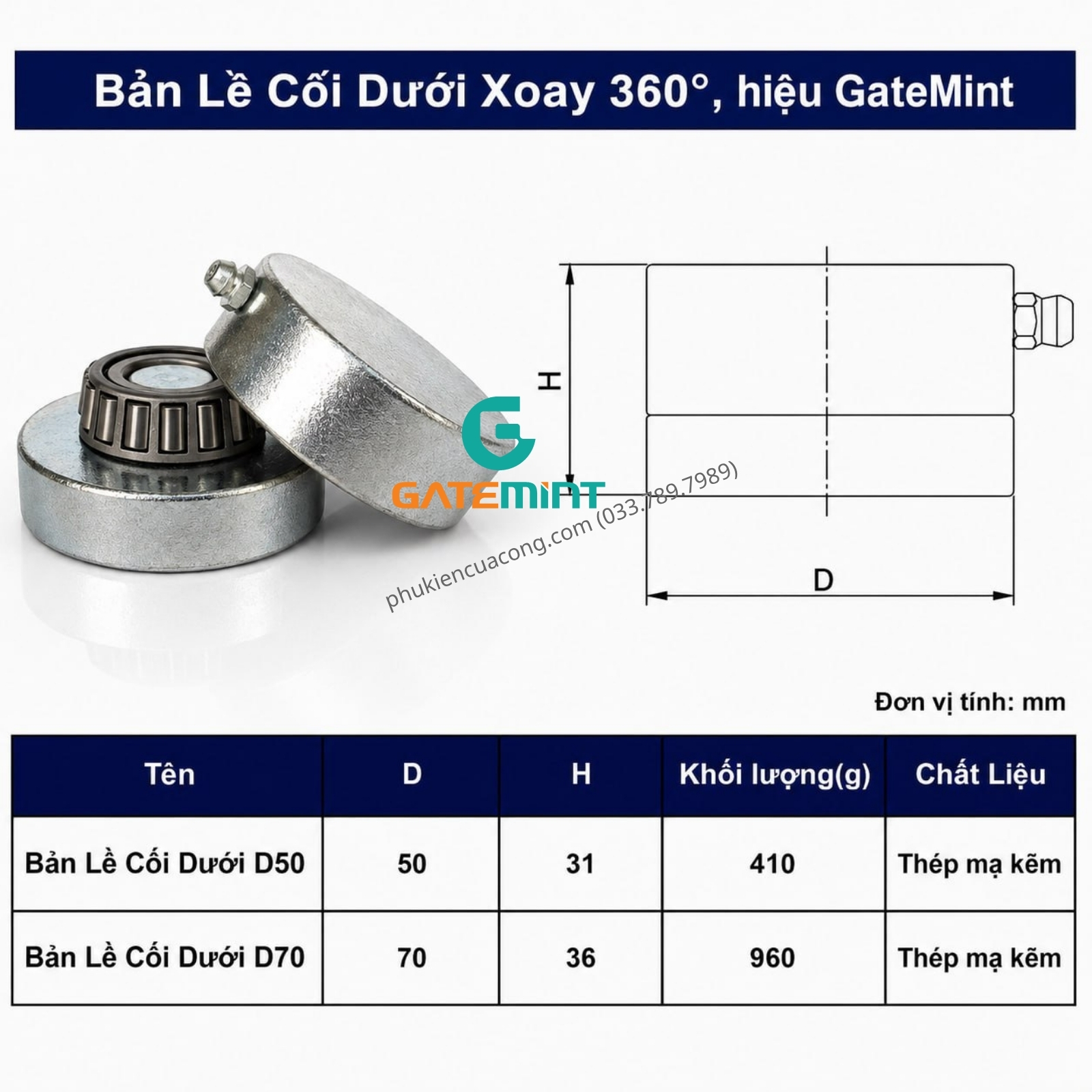 BẢN LỀ CỐI XOAY 360 ĐỘ VÒNG BI CÔN CHỊU TẢI CAO Gatemint vòng bi đũa chuyên dùng cho cổng mở cánh, xoay nhẹ êm, không giới hạn góc mở, giúp giảm tải cho cổng hiệu quả. Phù hợp với tất cả mẫu cổng mở cánh